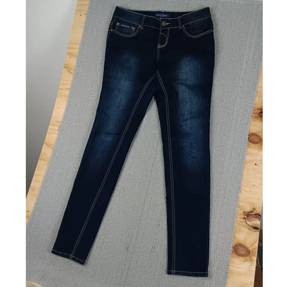 Rocawear Classic Skinny Jean Women 14 33X33‎  Dark Wash Rhinestone Back Stretch